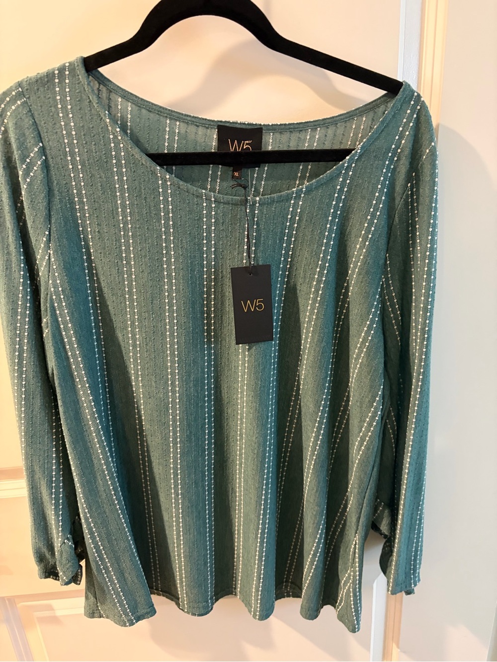W5 Teal Vertical Stripe Knit Top